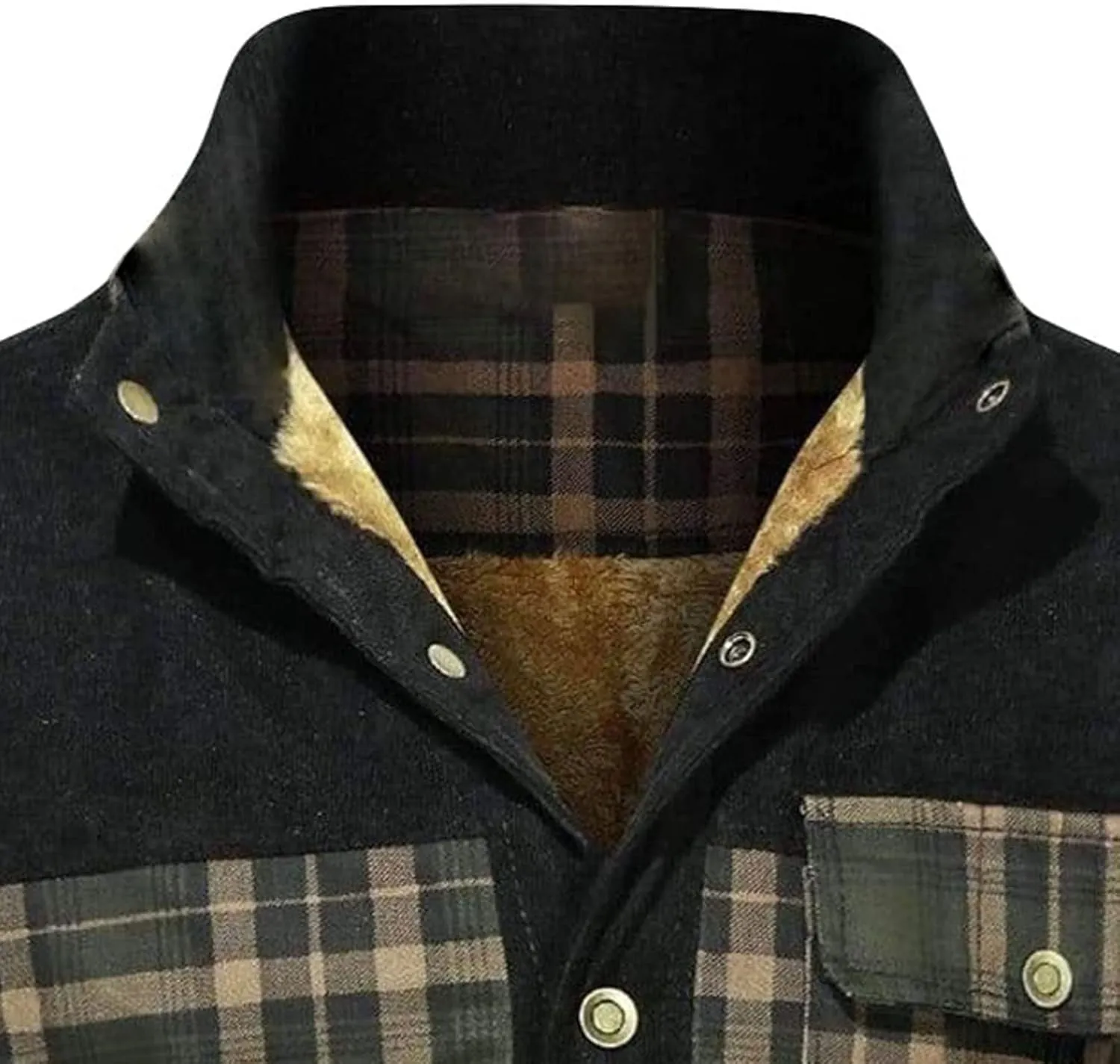 JEsilunmaMY Men's Fleece Lined Plaid Corduroy Jacket Button Stand Collar Flannel Sherpa Coat Warm Winter Thick Shacket Shirt