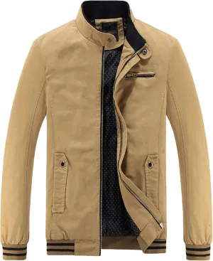 JEsilunmaMY Men's Slim Cargo Cotton Jacket Stand Collar Zipper Lightweight Jackets Casual Sportwear Rib Bomber Jackets