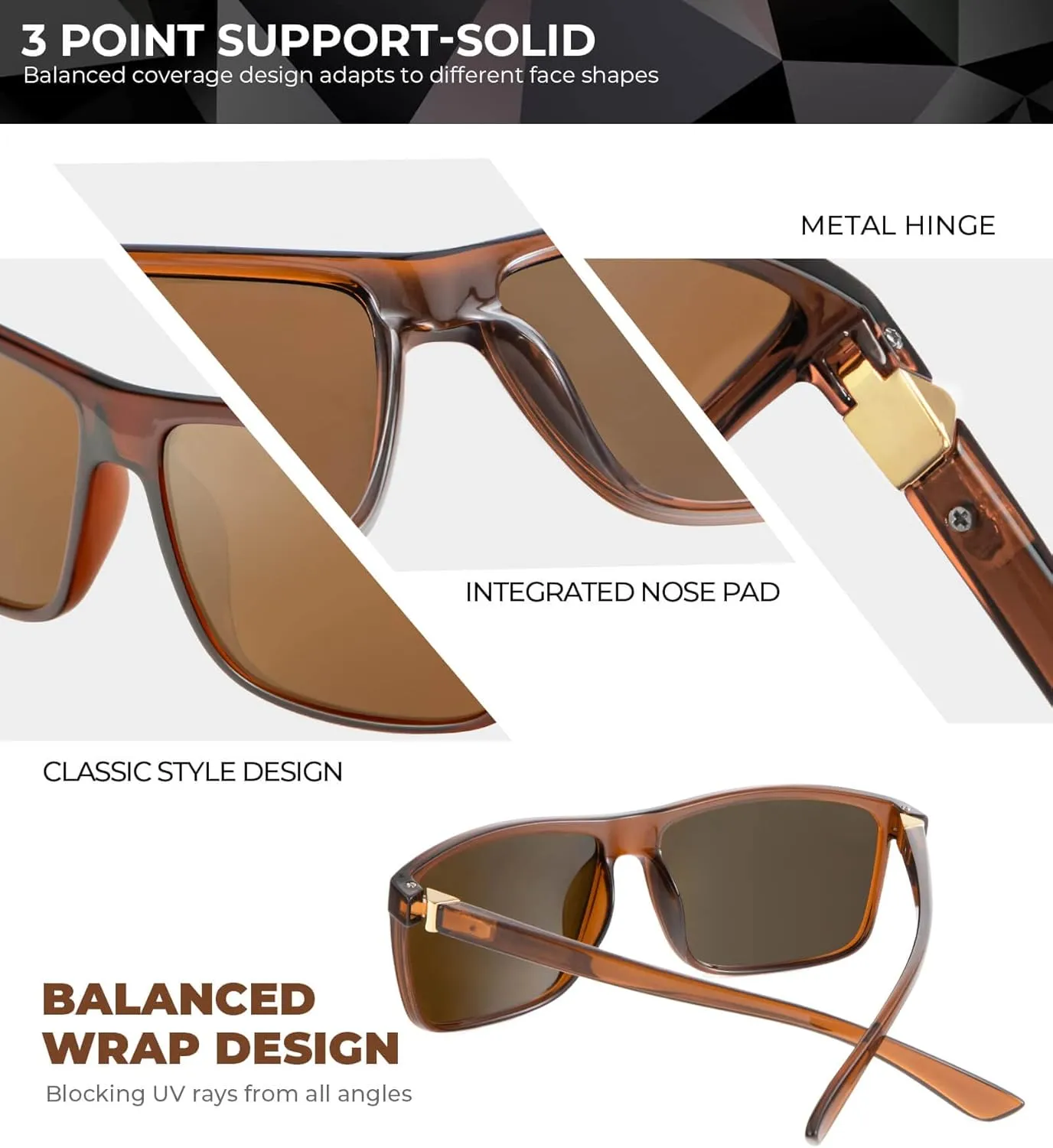 KALIYADI Polarized Sunglasses for Men and Women, Mens Sun Glasses with UV Protection for Driving Fishing Golf (3 Packs)