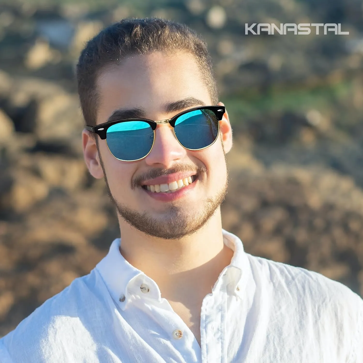 KANASTAL Semi Rimless Polarised Sunglasses Men Women Classic Horn Rimmed Frame UV400 Half Frame Shades