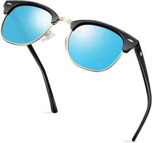 KANASTAL Semi Rimless Polarised Sunglasses Men Women Classic Horn Rimmed Frame UV400 Half Frame Shades