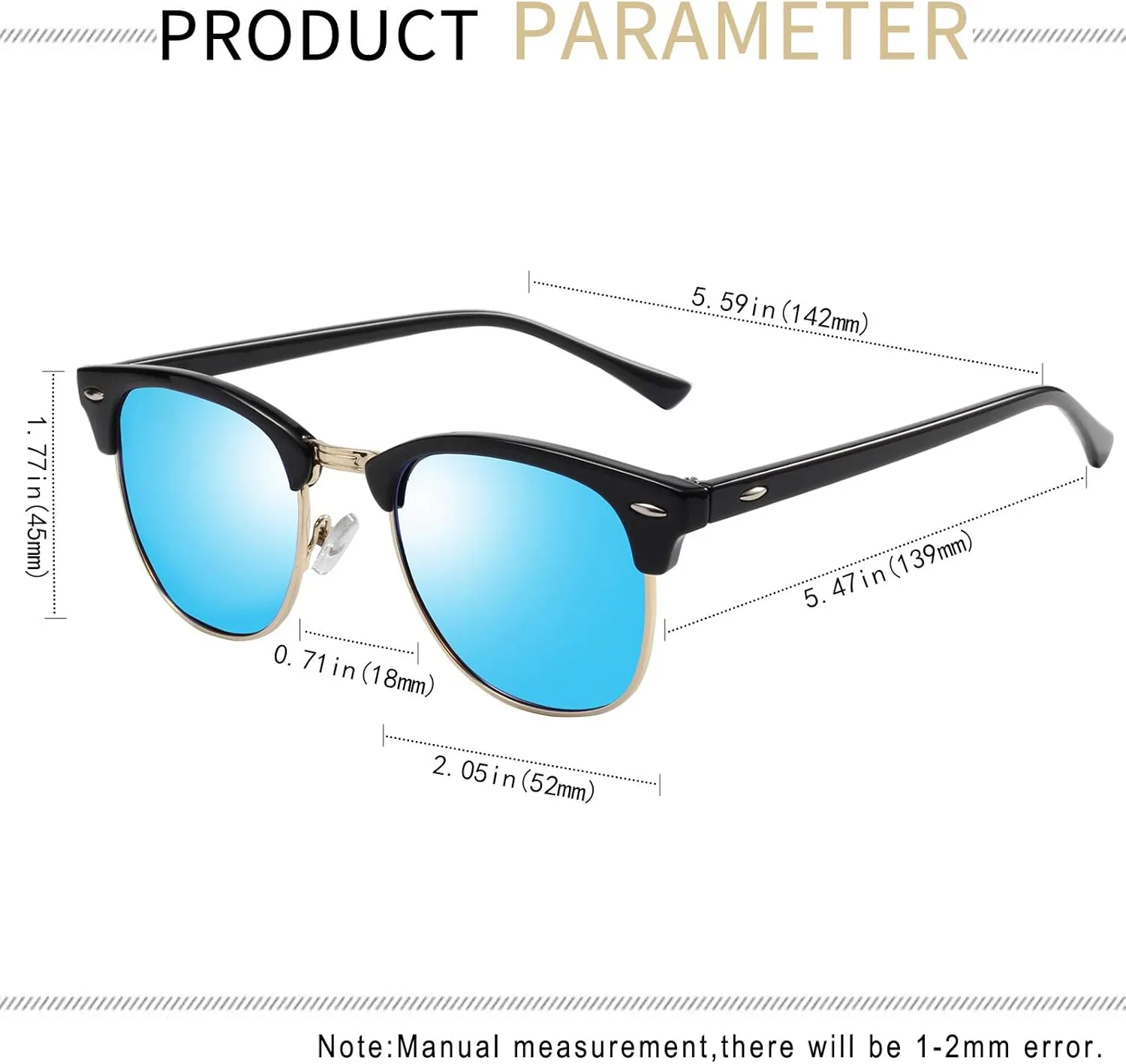 KANASTAL Semi Rimless Polarised Sunglasses Men Women Classic Horn Rimmed Frame UV400 Half Frame Shades