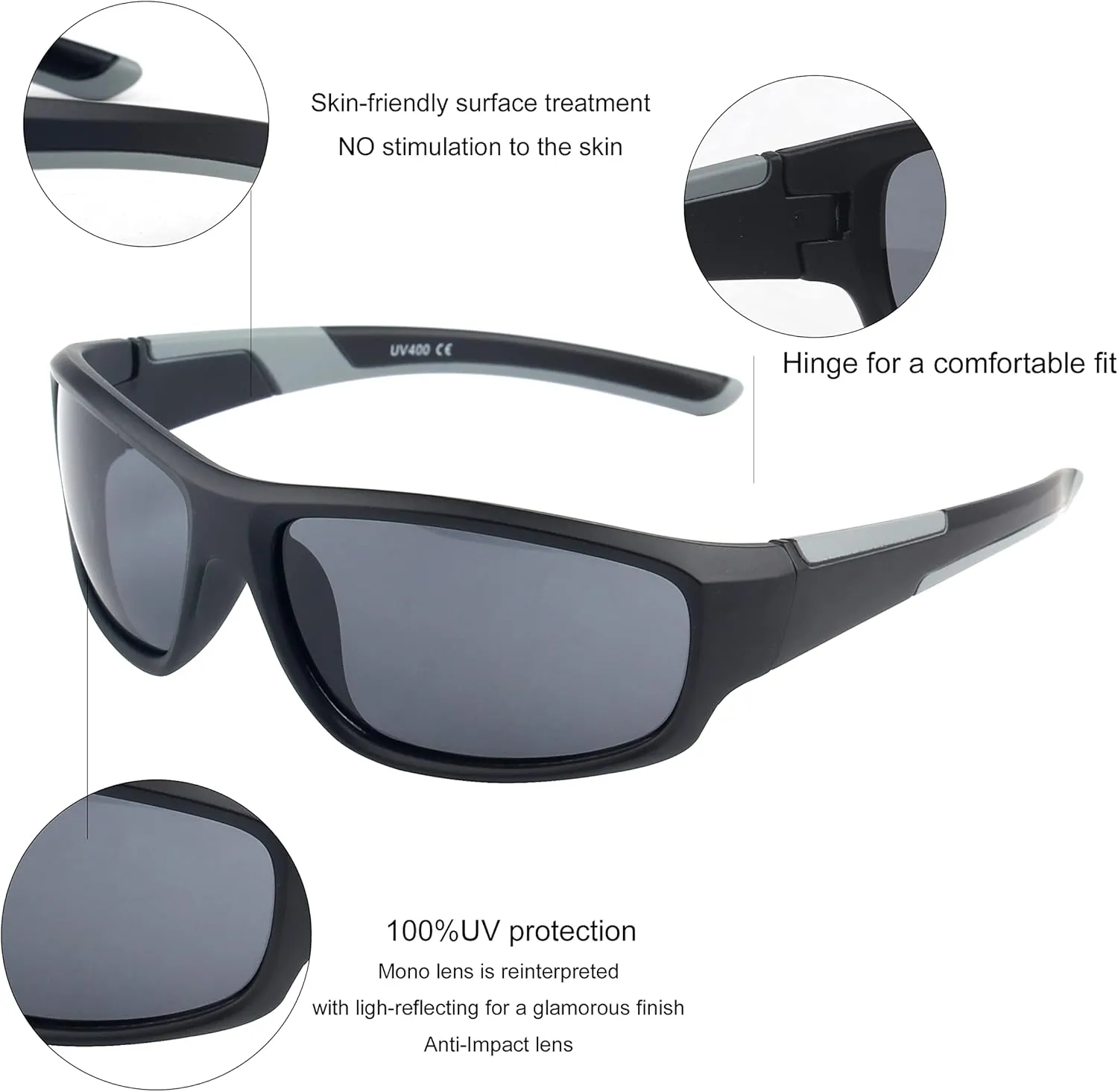 KENBO Kids Sunglasses for Boys Girls Wrap Around Sports Sunglasses with UV Protection Age 3-8