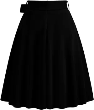 Knee Length Skirts for Women Summer Comfy Pleated a Line Skirts Stretch High Waisted Swing Skater Skirt