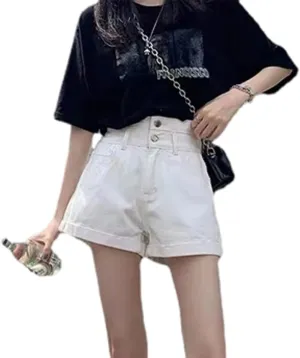 Korean Version Denim Shorts Women's Summer high Waisted Slim Fitting Folding Shorts Women's Casual Shorts