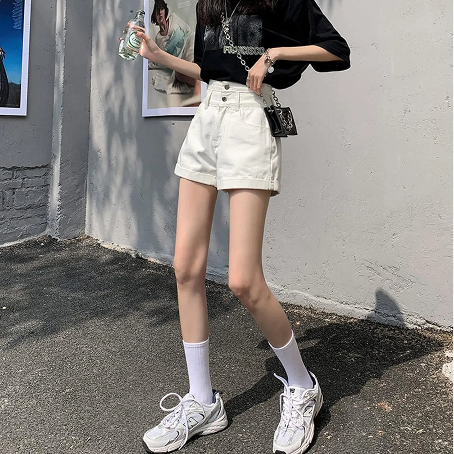 Korean Version Denim Shorts Women's Summer high Waisted Slim Fitting Folding Shorts Women's Casual Shorts