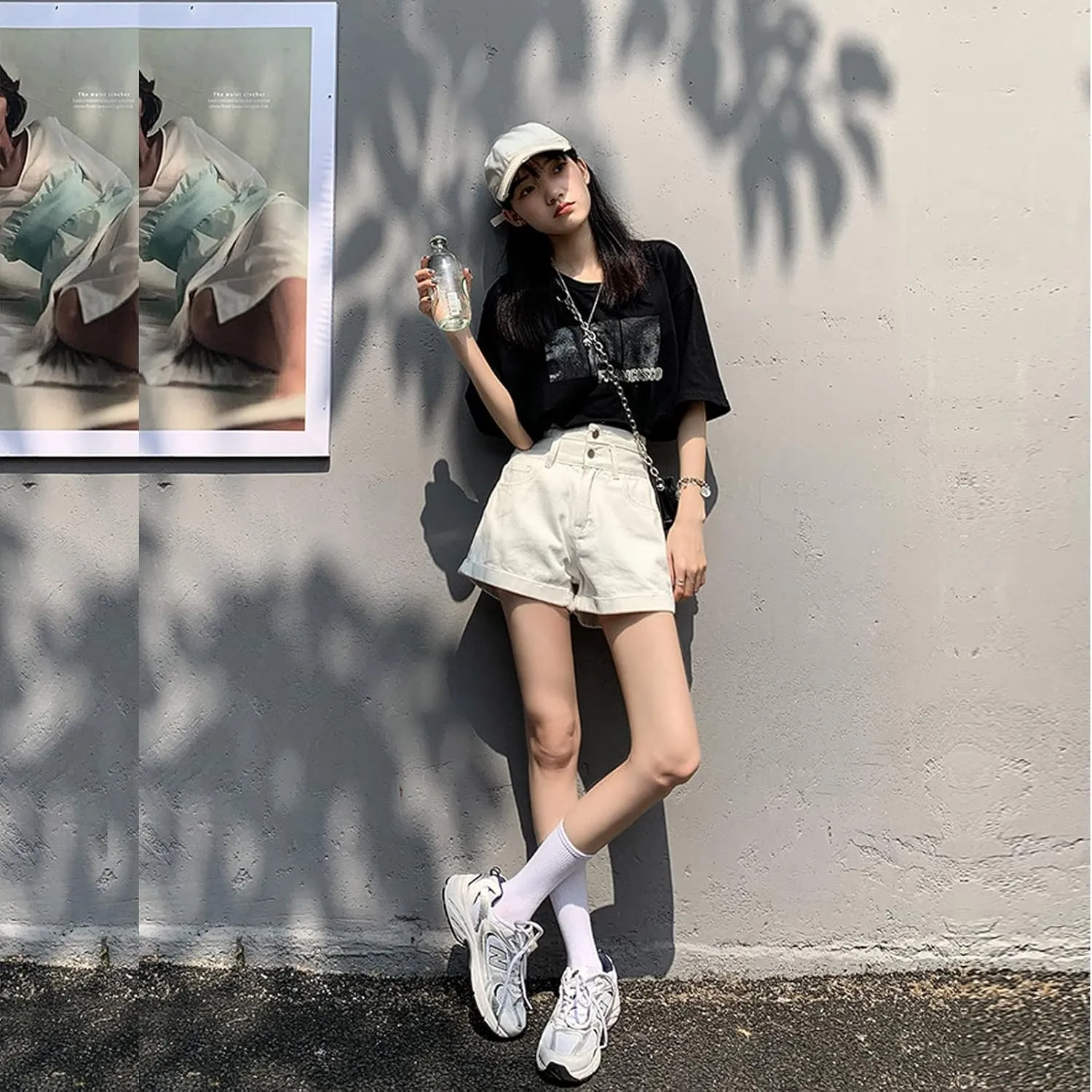 Korean Version Denim Shorts Women's Summer high Waisted Slim Fitting Folding Shorts Women's Casual Shorts