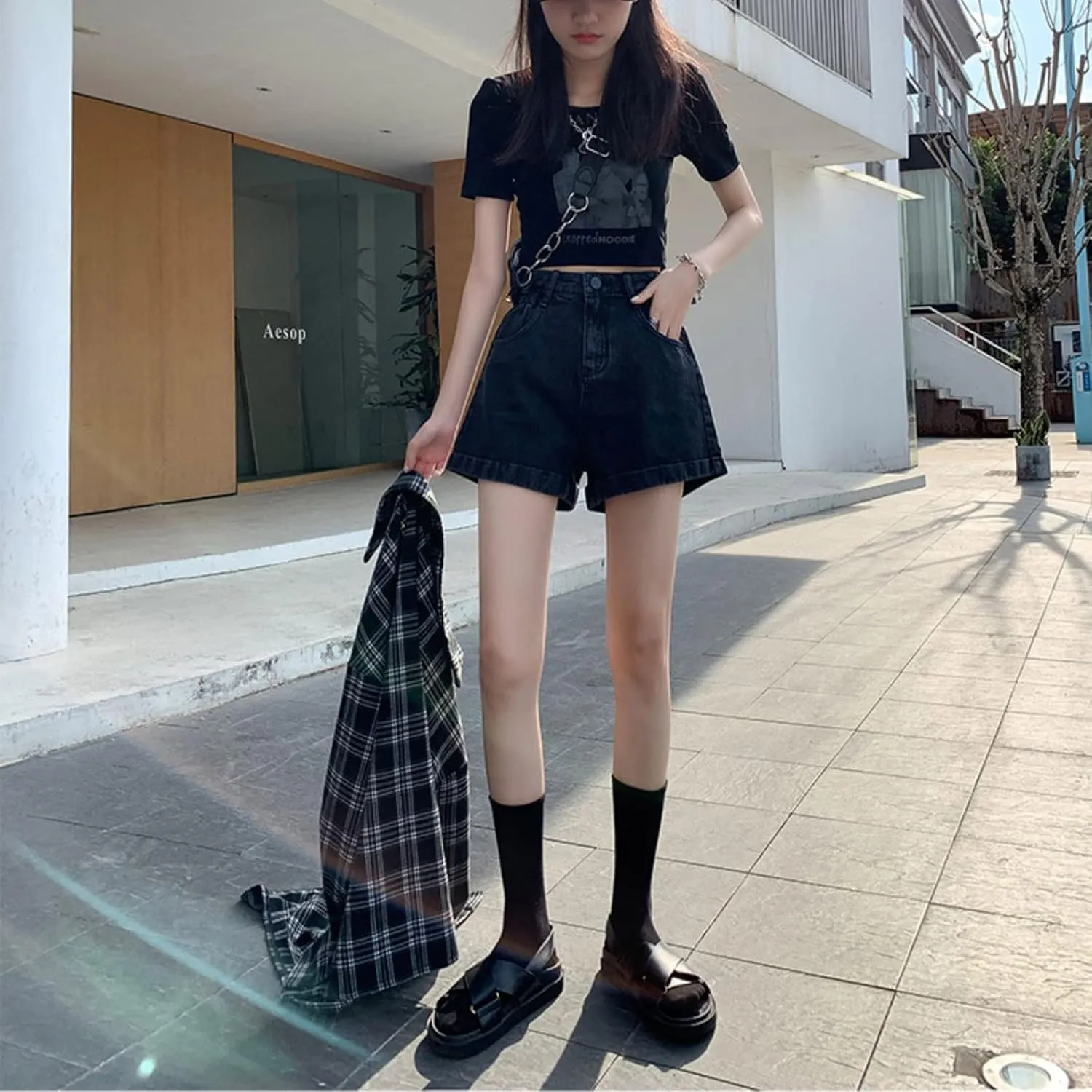 Korean Version Denim Shorts Women's Summer high Waisted Slim Fitting Folding Shorts Women's Casual Shorts