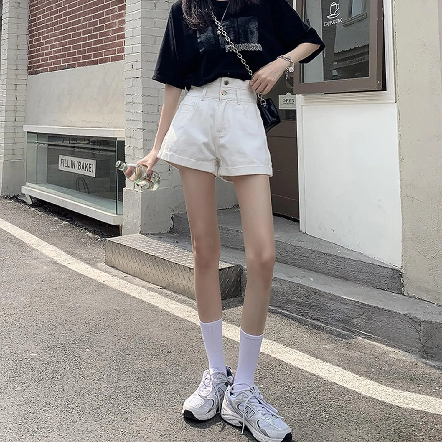 Korean Version Denim Shorts Women's Summer high Waisted Slim Fitting Folding Shorts Women's Casual Shorts