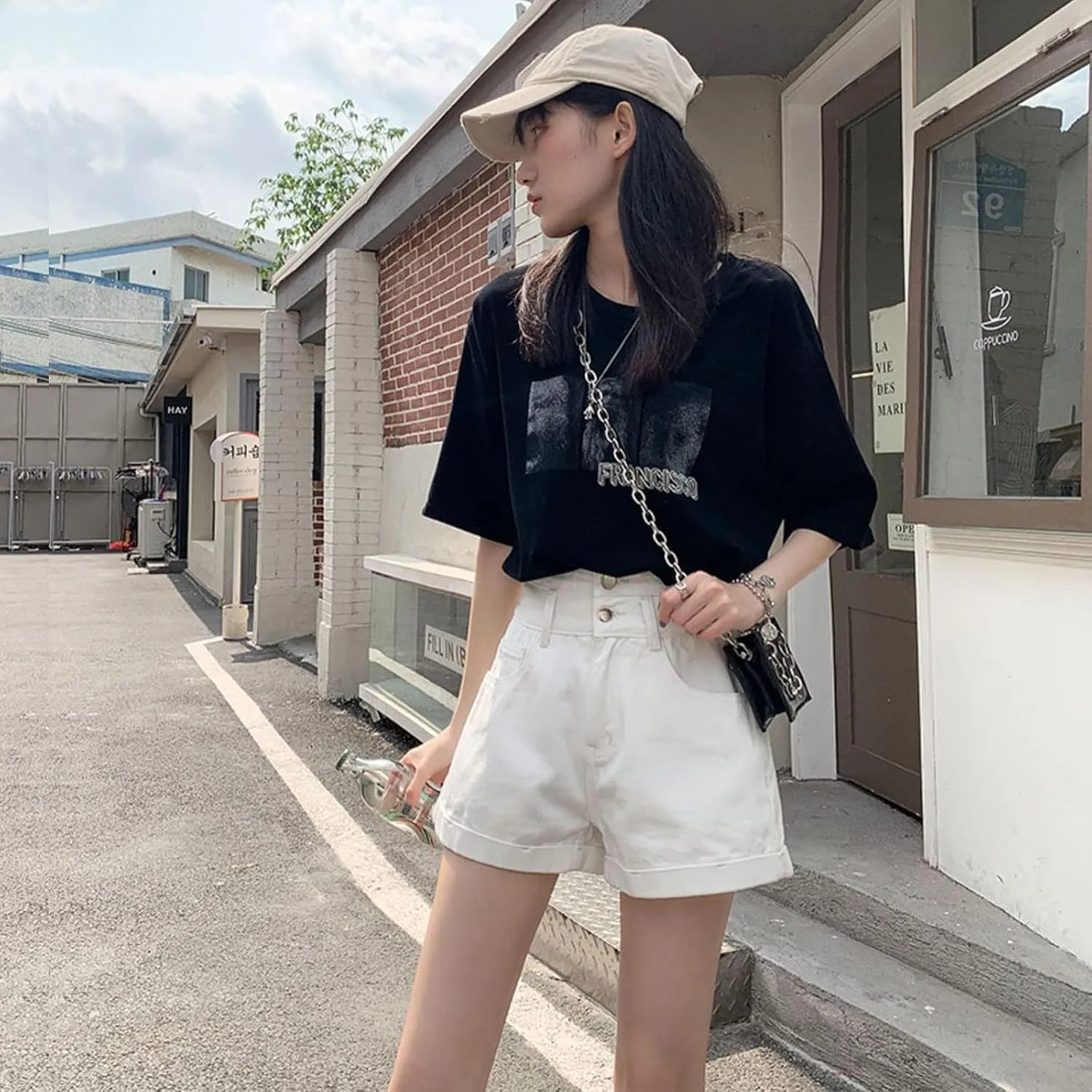 Korean Version Denim Shorts Women's Summer high Waisted Slim Fitting Folding Shorts Women's Casual Shorts