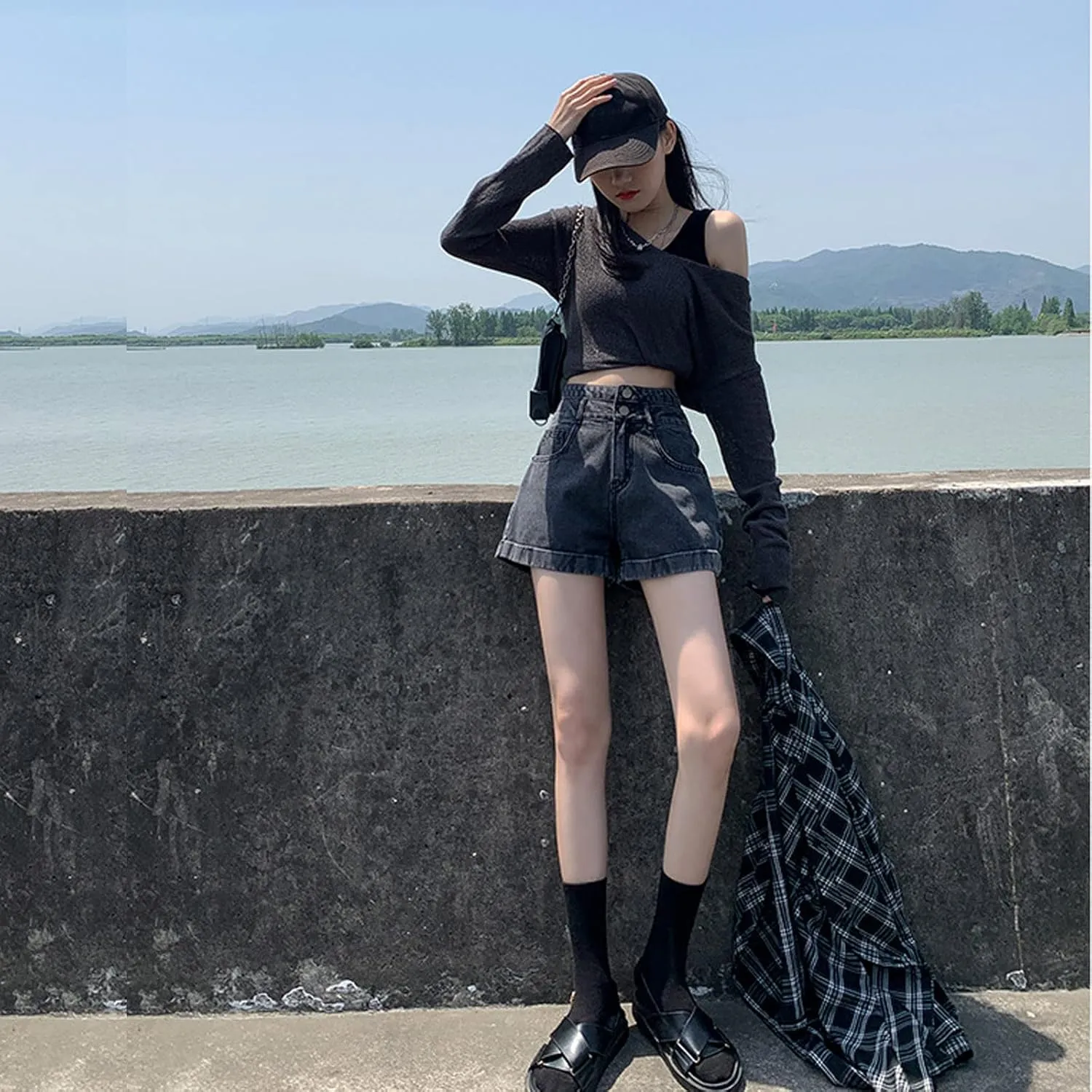 Korean Version Denim Shorts Women's Summer high Waisted Slim Fitting Folding Shorts Women's Casual Shorts