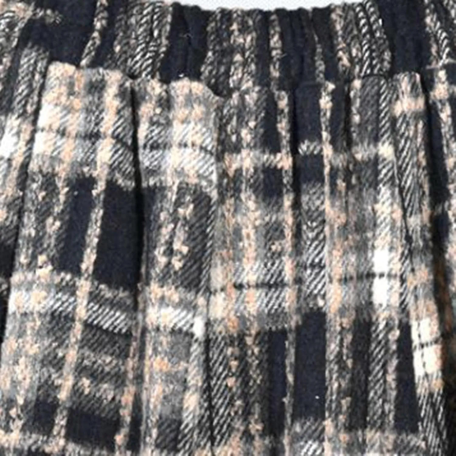 Lace Trim Plaid Skirt for Women Vintage Wool Blend Tiered Elastic Waist A-Line Skirts Ruffle Swing Midi Long Skirts