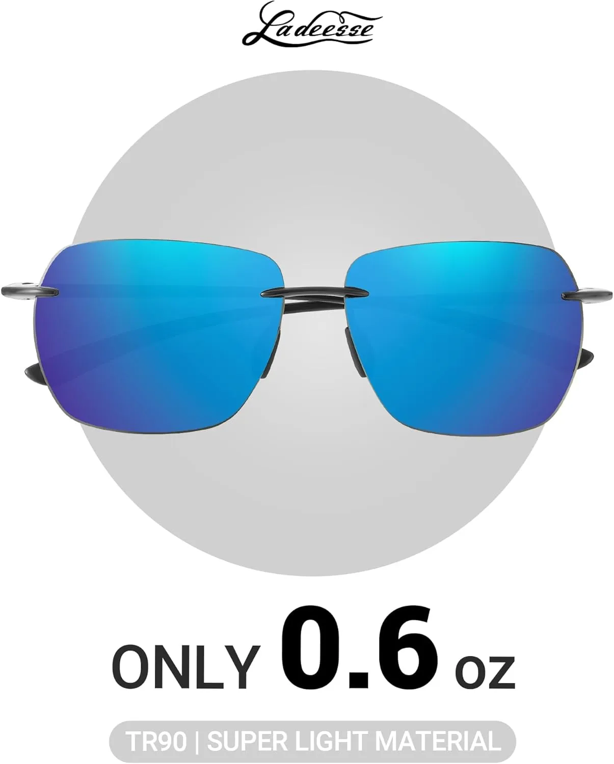LADEESSE Sunglasses Men - Rimless Square Polarized Sunglasses - Lightweight TR90 Frame Sun Glasses with UV Protection