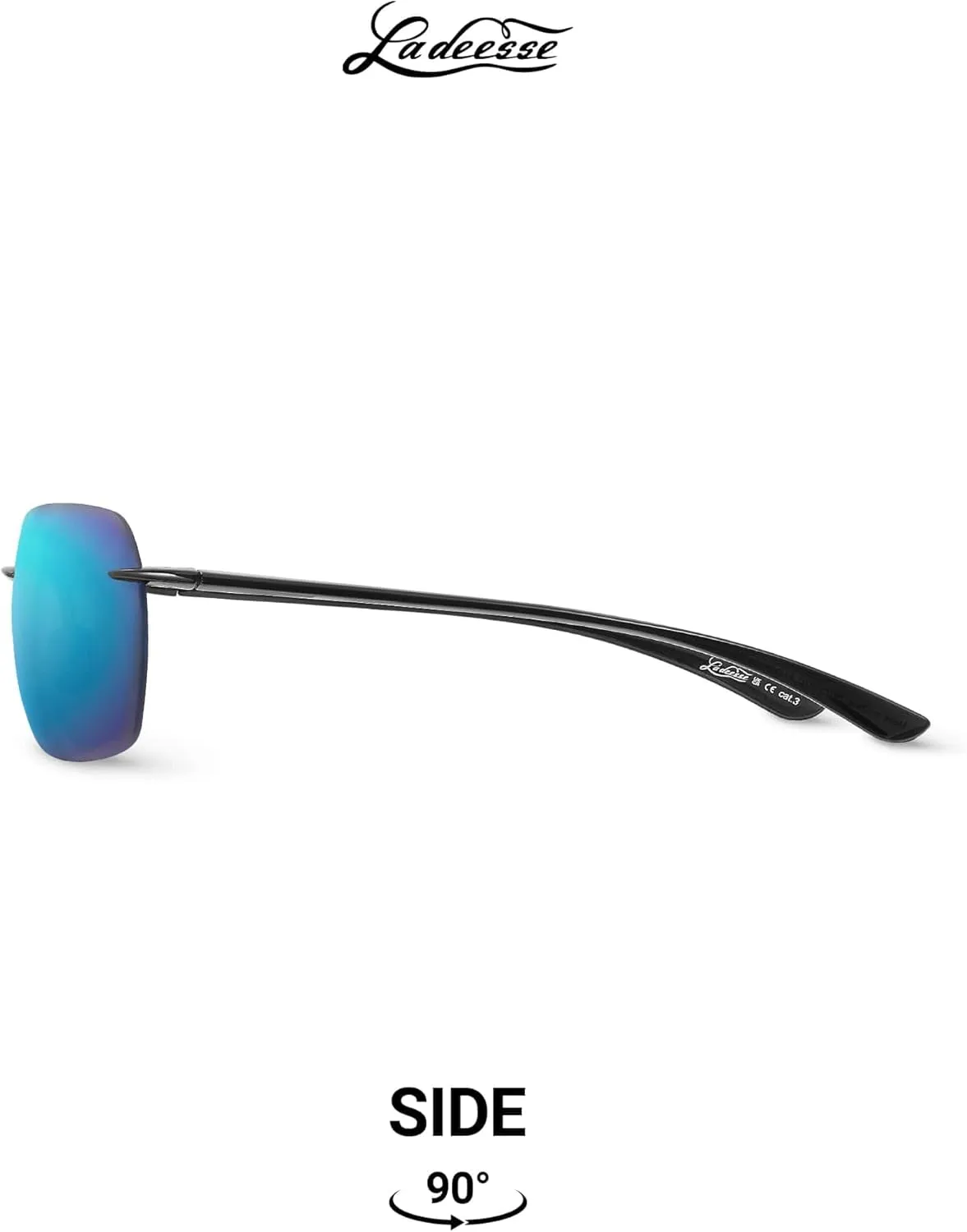LADEESSE Sunglasses Men - Rimless Square Polarized Sunglasses - Lightweight TR90 Frame Sun Glasses with UV Protection