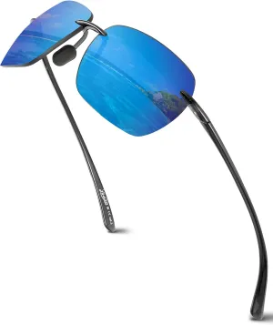 LADEESSE Sunglasses Men - Rimless Square Polarized Sunglasses - Lightweight TR90 Frame Sun Glasses with UV Protection