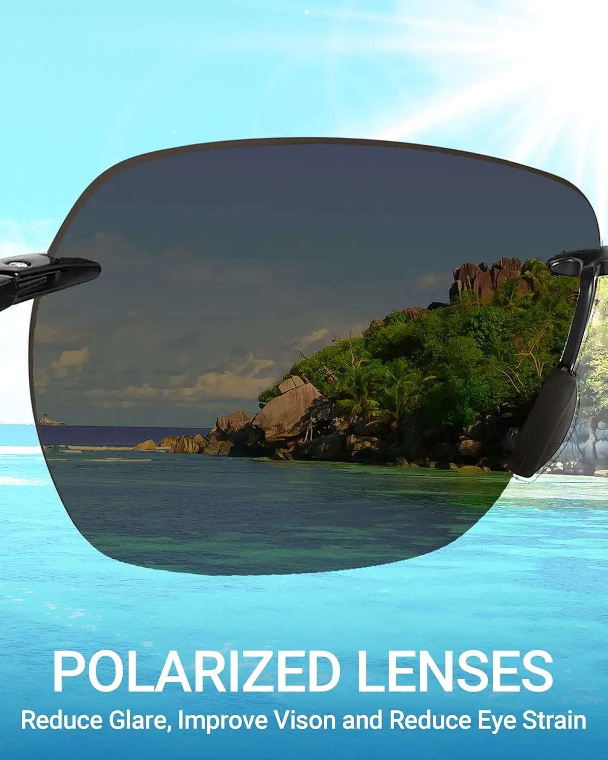 LADEESSE Sunglasses Men - Rimless Square Polarized Sunglasses - Lightweight TR90 Frame Sun Glasses with UV Protection