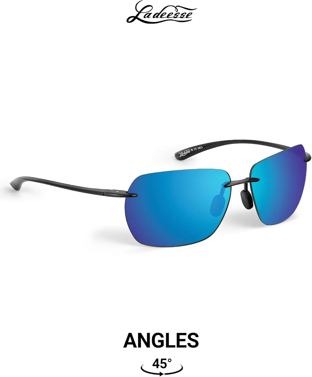 LADEESSE Sunglasses Men - Rimless Square Polarized Sunglasses - Lightweight TR90 Frame Sun Glasses with UV Protection