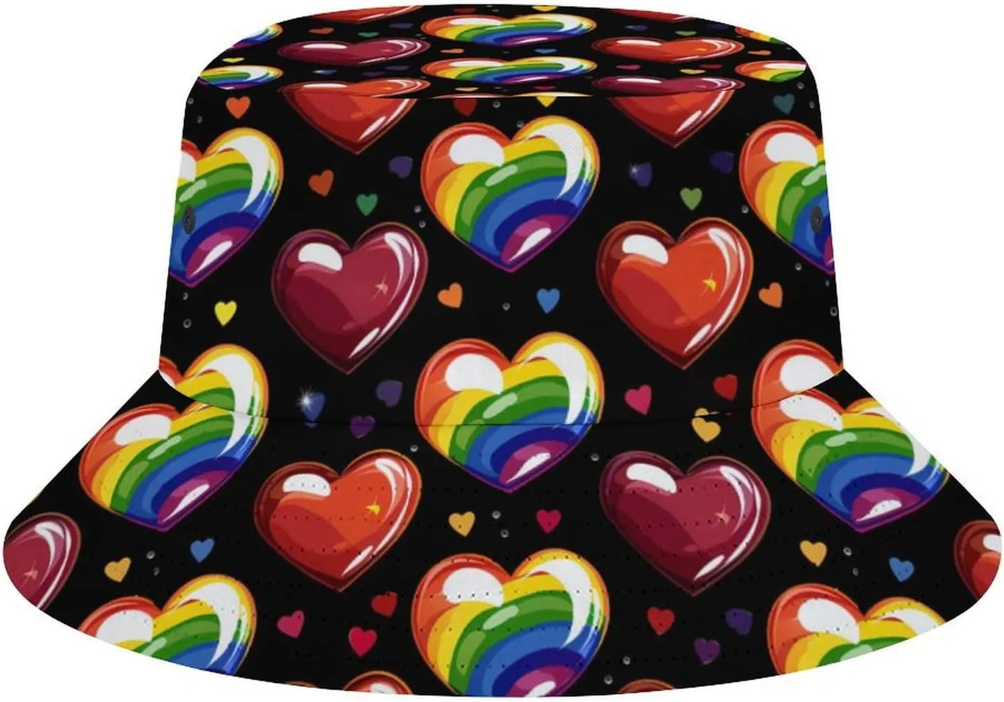 Lgbt Rainbow Love Heart Bucket Hat Lightweight Fishing Hat Wide Brim Sun Protection Cap for Men Women