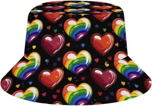 Lgbt Rainbow Love Heart Bucket Hat Lightweight Fishing Hat Wide Brim Sun Protection Cap for Men Women