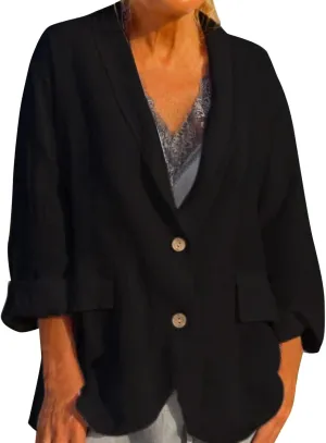 Linen Blazers for Women Business Professional Office Outfits Long Sleeve Single Breasted Unlined Work Suit Jackets
