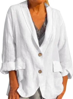Linen Blazers for Women Business Professional Office Outfits Long Sleeve Single Breasted Unlined Work Suit Jackets
