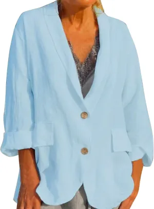 Linen Blazers for Women Business Professional Office Outfits Long Sleeve Single Breasted Unlined Work Suit Jackets