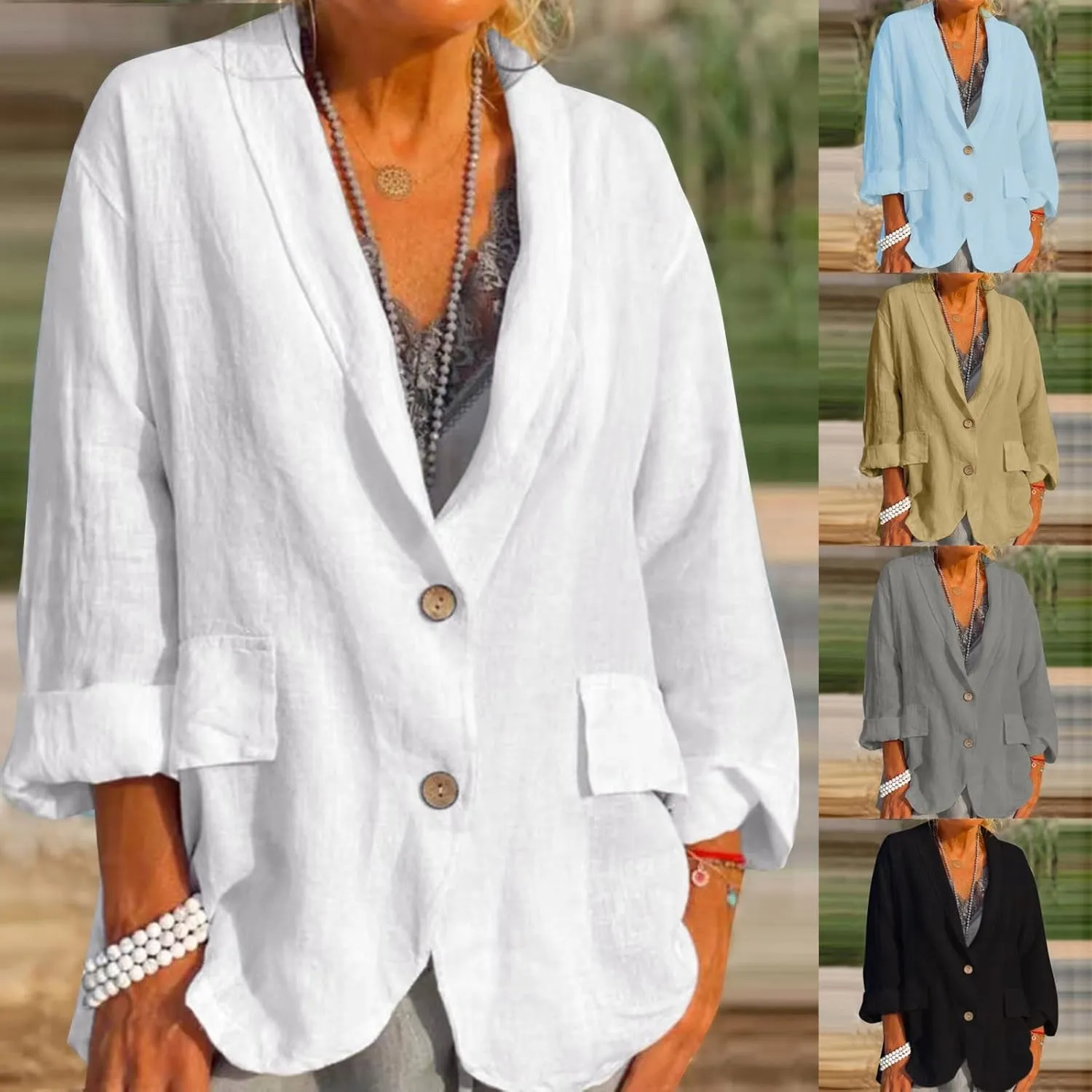 Linen Blazers for Women Business Professional Office Outfits Long Sleeve Single Breasted Unlined Work Suit Jackets
