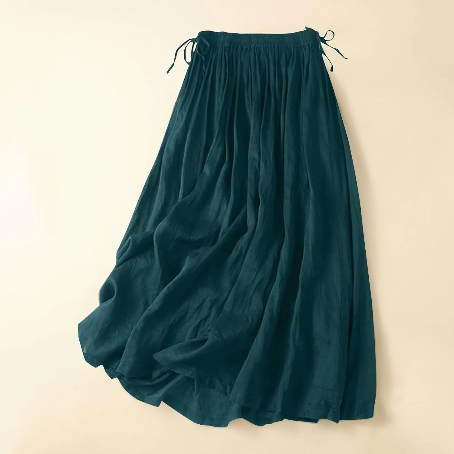 Linen Maxi Skirts for Women 2025 Summer Boho Elastic Waist Skirts Plus Size Trendy Casual Loose Long Skirt Dress