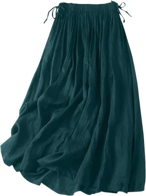 Linen Maxi Skirts for Women 2025 Summer Boho Elastic Waist Skirts Plus Size Trendy Casual Loose Long Skirt Dress