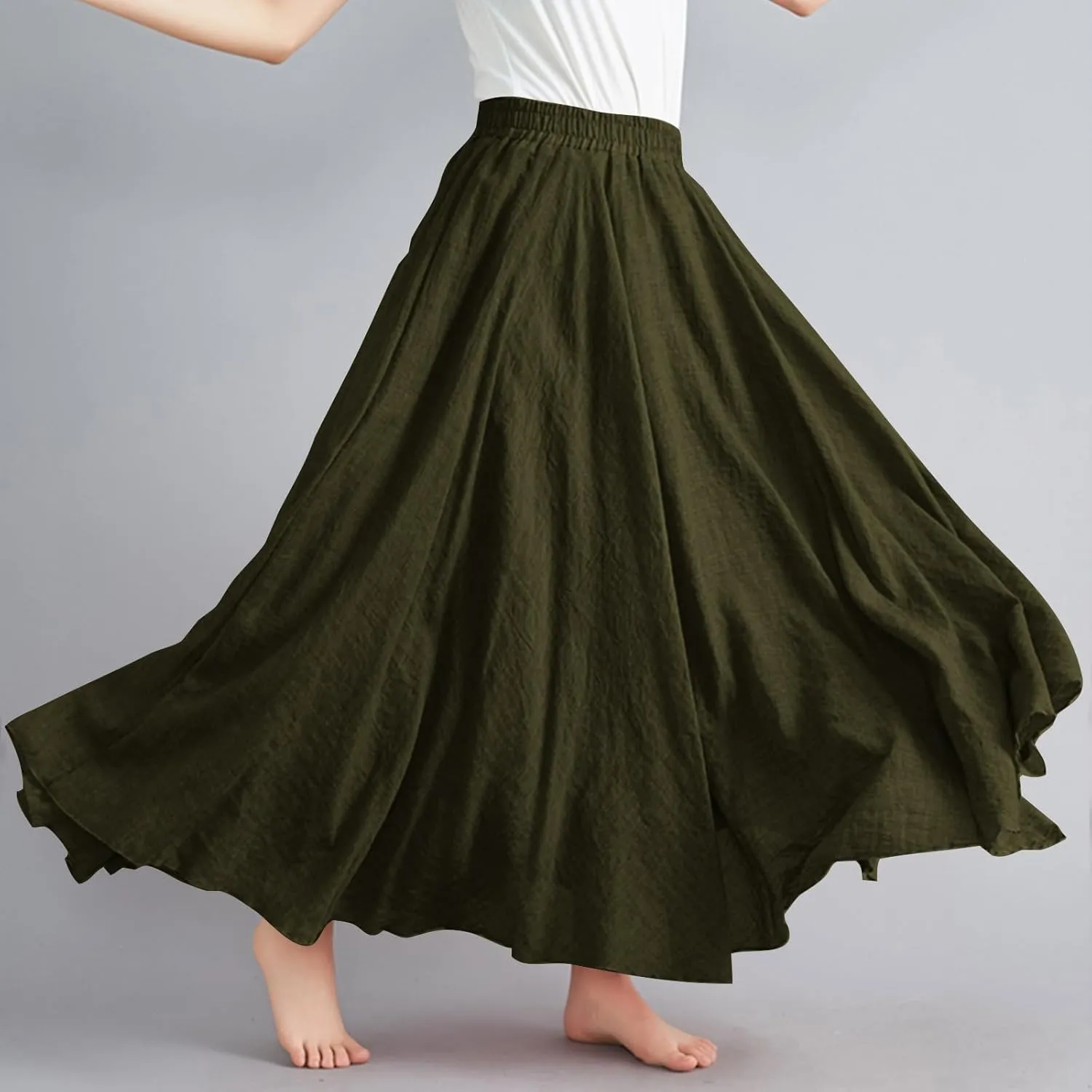 Linen Skirts Women Elastic Waist Boho Skirt Summer Beach Skirts Flowy Vacation Skirts Casual Maxi Skirts A Line Skirt