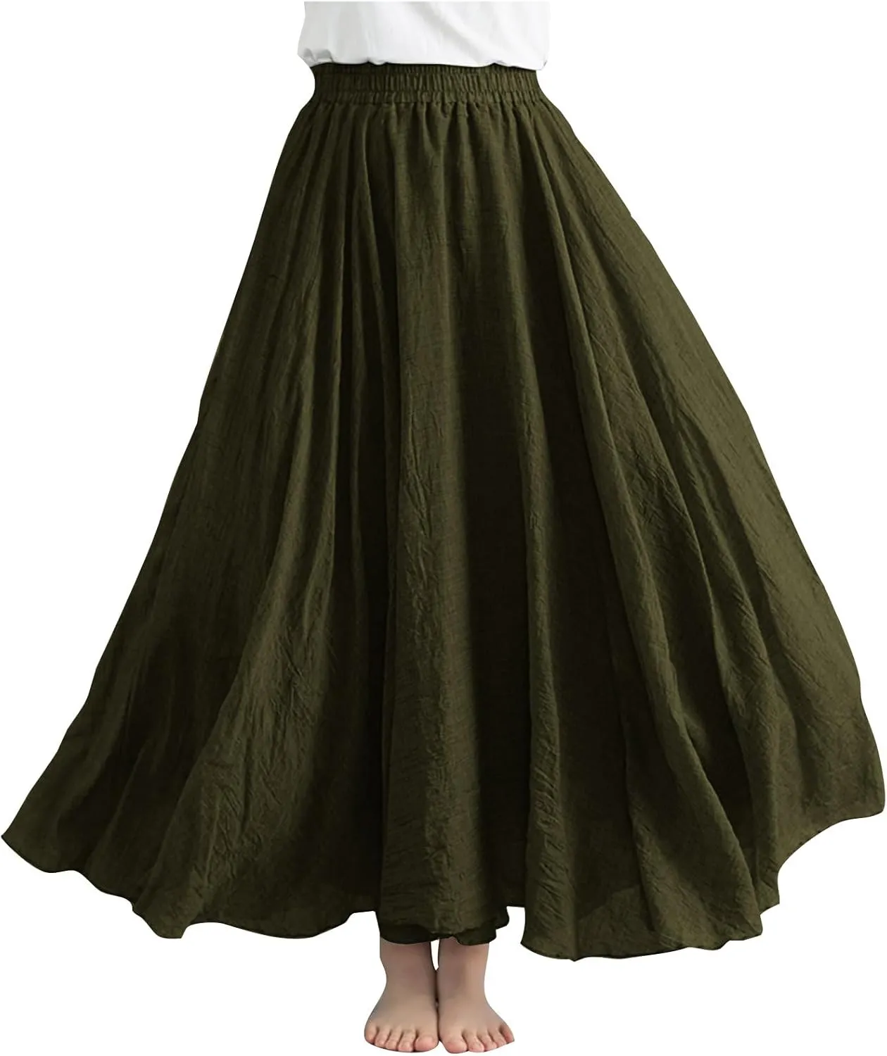 Linen Skirts Women Elastic Waist Boho Skirt Summer Beach Skirts Flowy Vacation Skirts Casual Maxi Skirts A Line Skirt