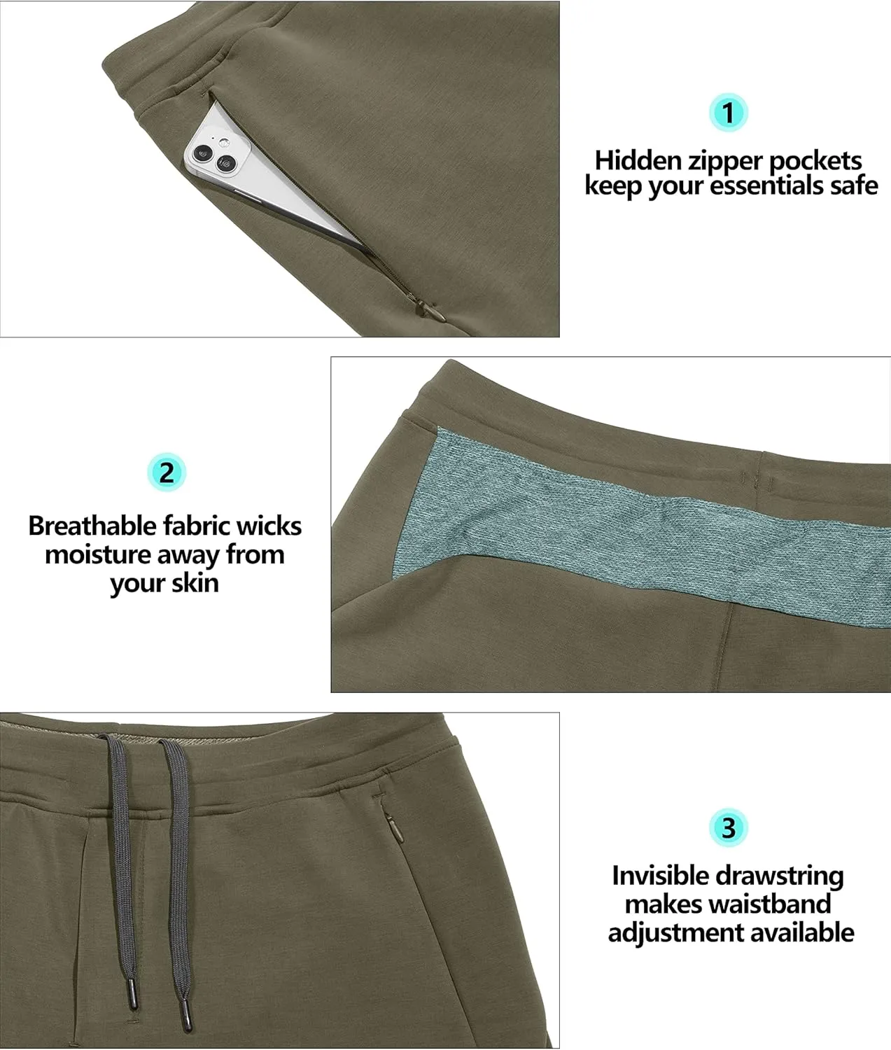 Little Donkey Andy Men's Hiking Shorts Quick Dry Athletic Shorts Lightweight Running Shorts with Zipper Pockets