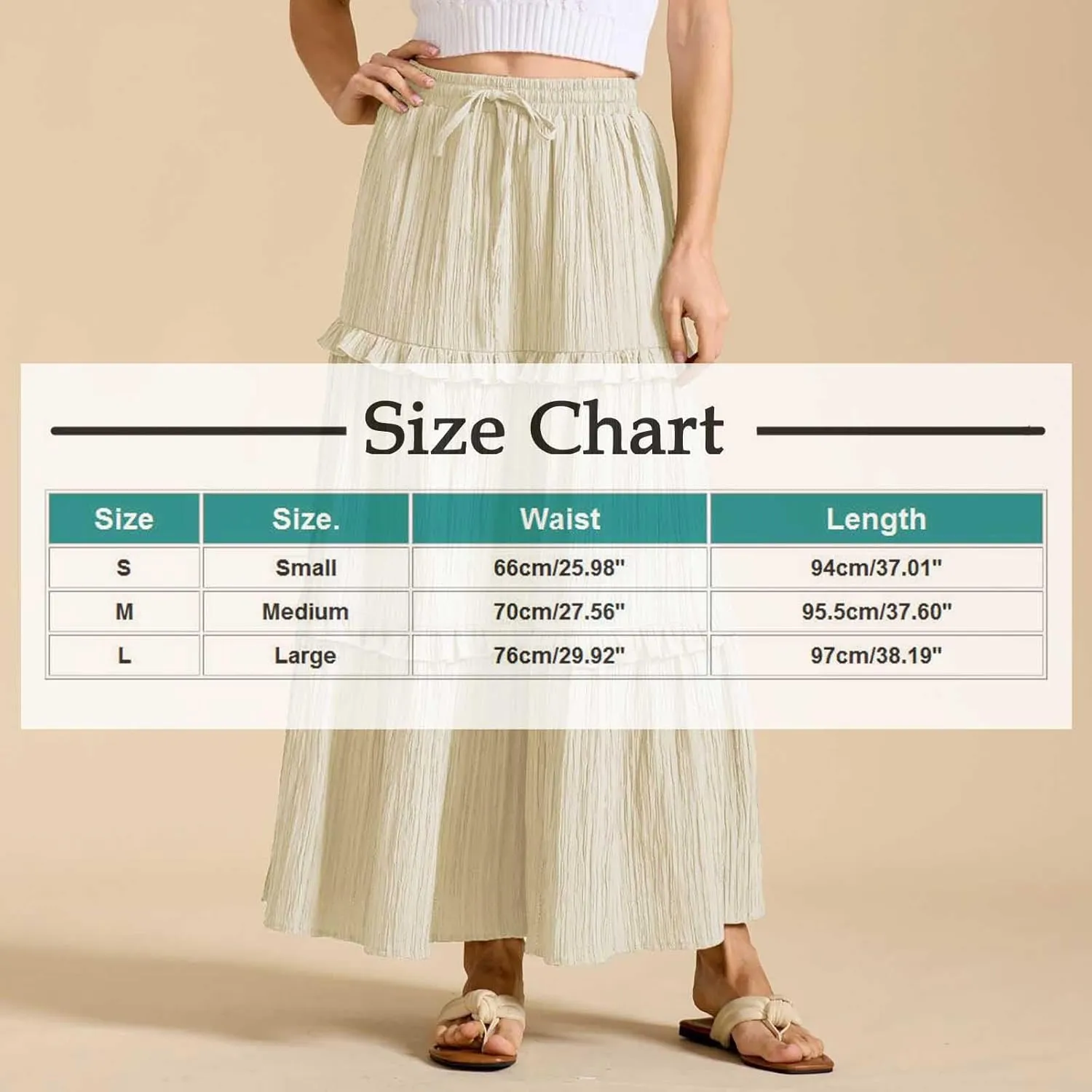 Lmdudan 2025 Women's Boho Tiered Maxi Skirt Elastic High Wasited Flowy Ruffle Skirts Beach Vacation Summer Long Skirt