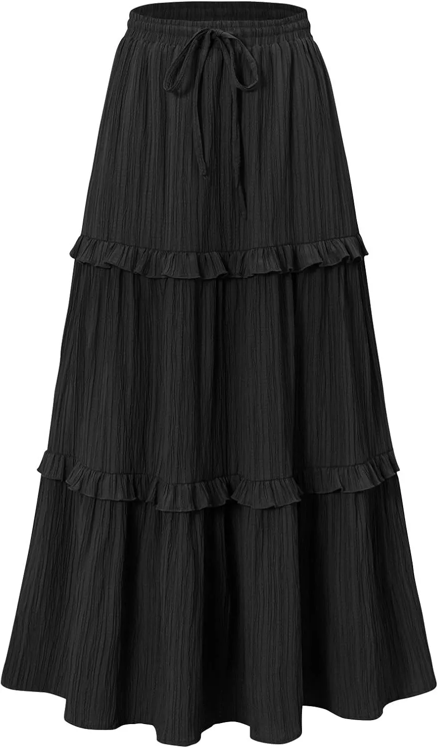 Lmdudan 2025 Women's Boho Tiered Maxi Skirt Elastic High Wasited Flowy Ruffle Skirts Beach Vacation Summer Long Skirt
