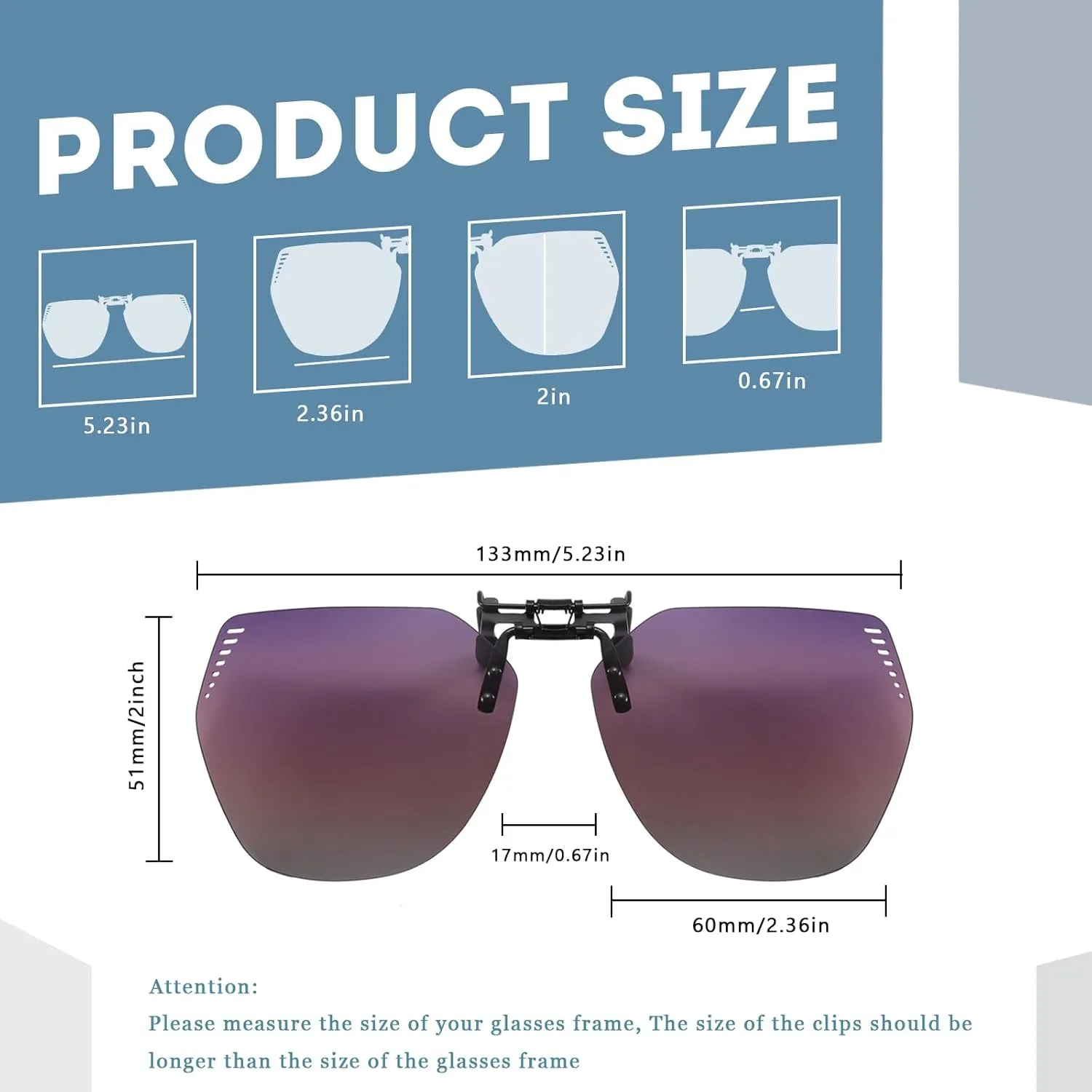 Long Keeper Clip On Sunglasses - Polarized Clip-on Sunglasses over Prescription Glasses Women Men Rimless Flip Up Eyeglasses