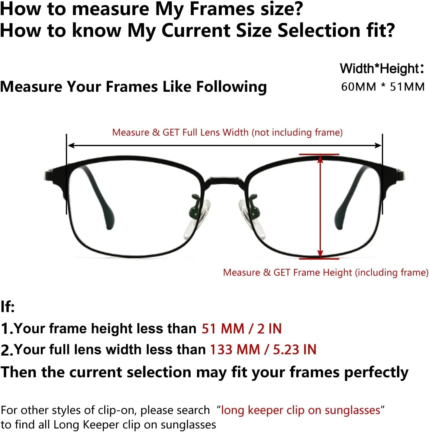 Long Keeper Clip On Sunglasses - Polarized Clip-on Sunglasses over Prescription Glasses Women Men Rimless Flip Up Eyeglasses