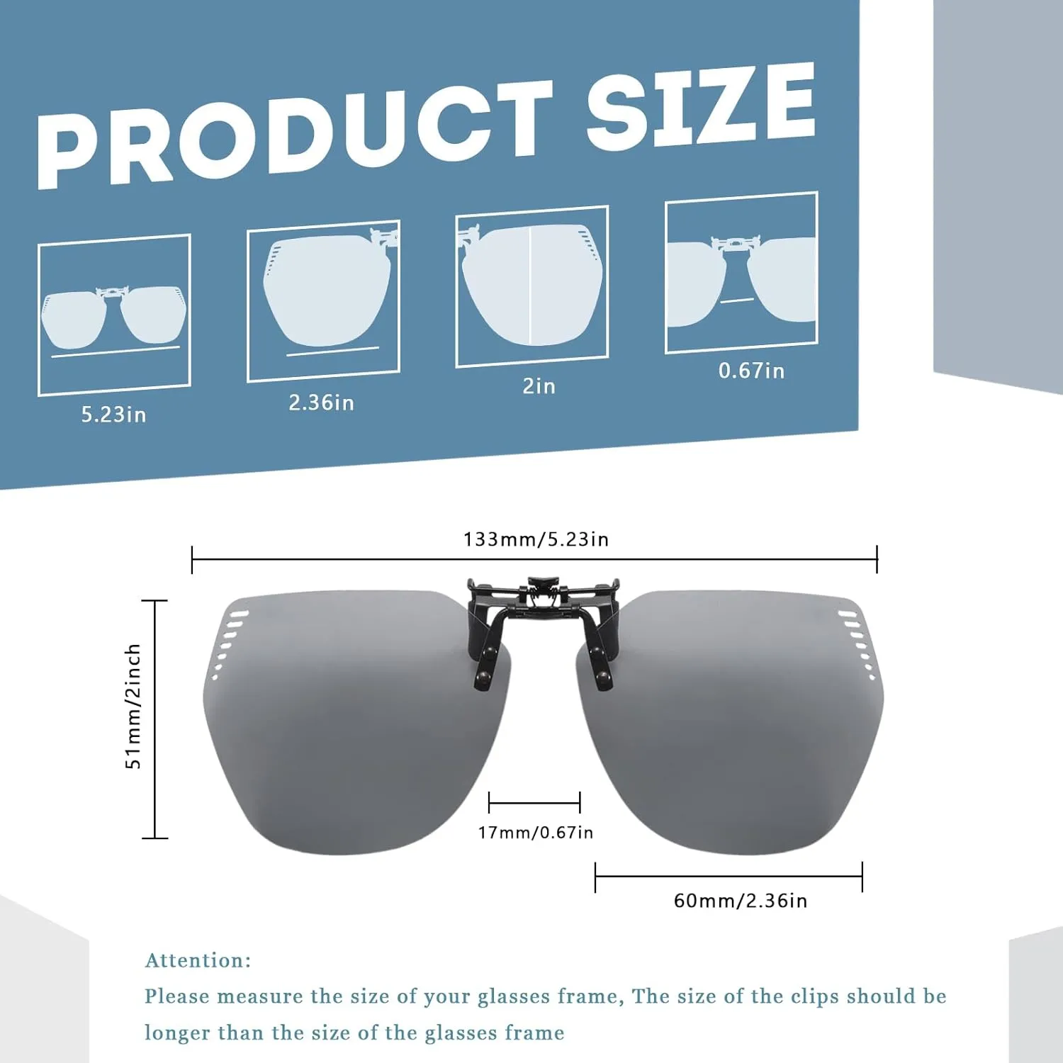 Long Keeper Clip On Sunglasses - Polarized Clip-on Sunglasses over Prescription Glasses Women Men Rimless Flip Up Eyeglasses
