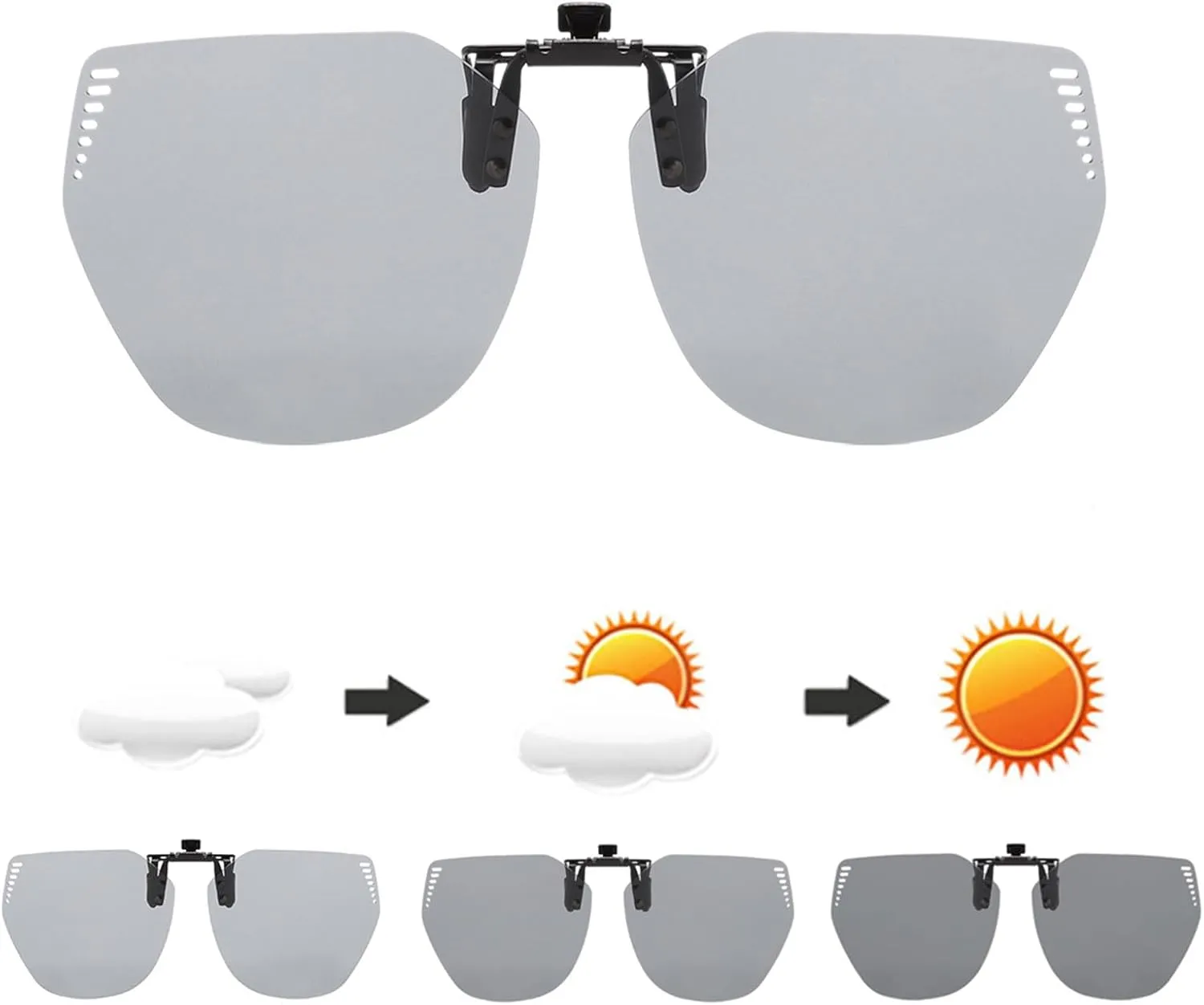 Long Keeper Clip On Sunglasses - Polarized Clip-on Sunglasses over Prescription Glasses Women Men Rimless Flip Up Eyeglasses