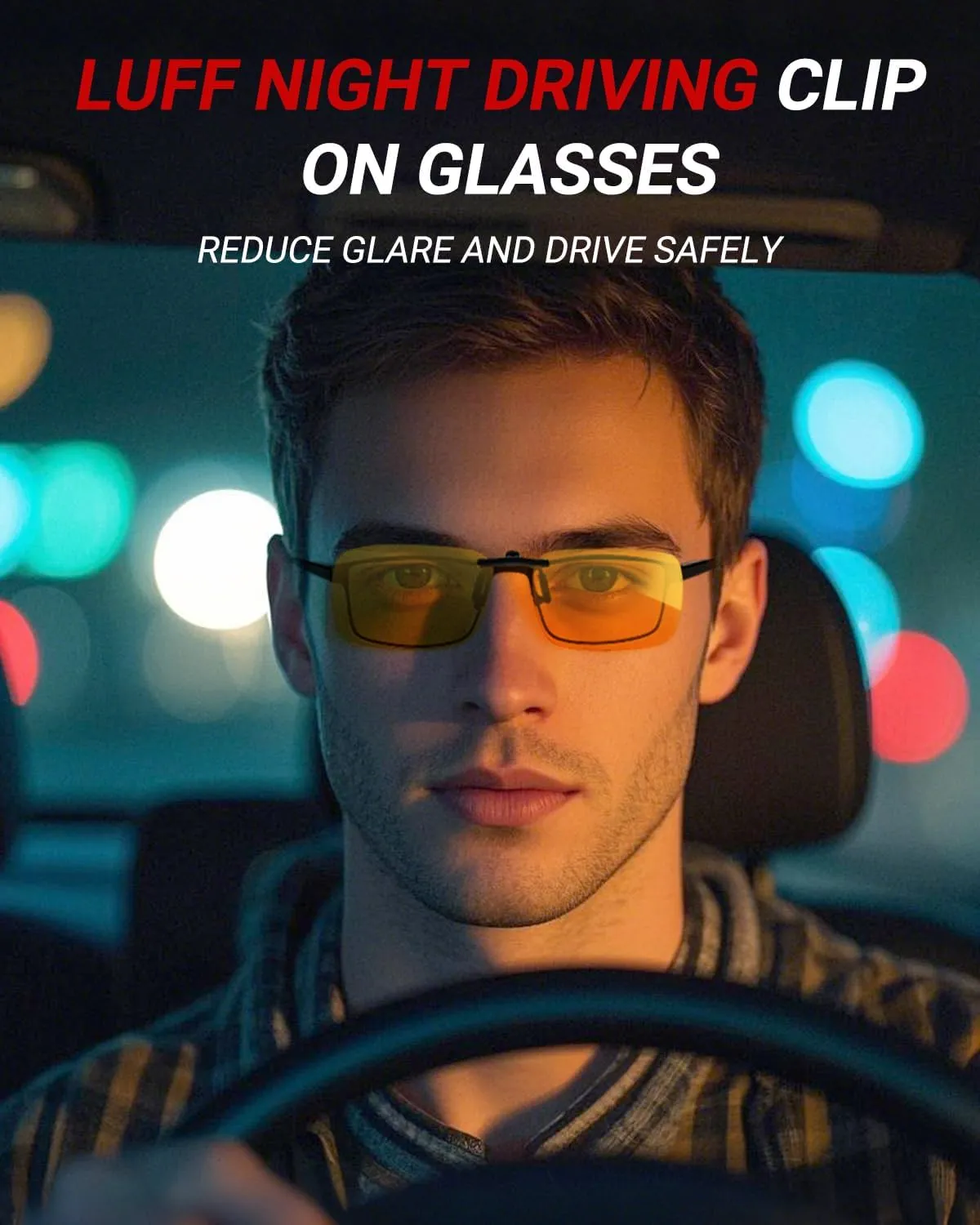 LUFF Night Vision Driving Clip-On Glasses, Polarized Anti-Glare for Wearing Over Glasses - Men and Women