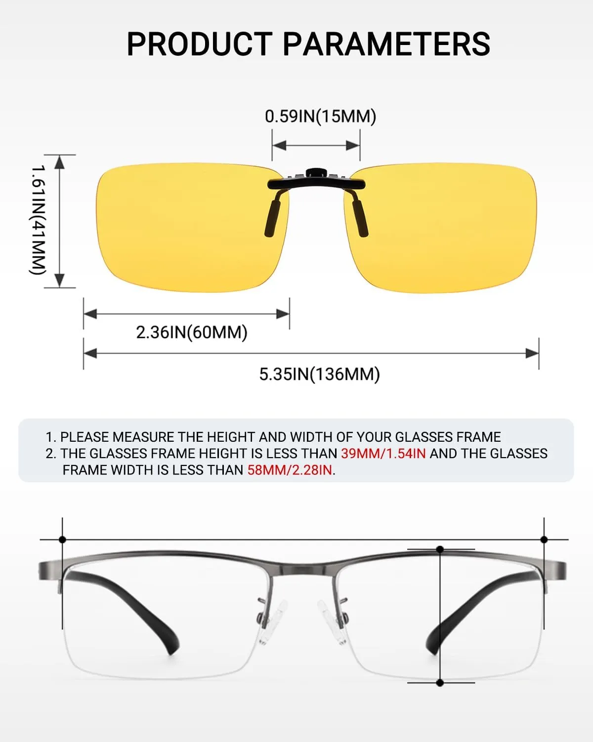 LUFF Night Vision Driving Clip-On Glasses, Polarized Anti-Glare for Wearing Over Glasses - Men and Women