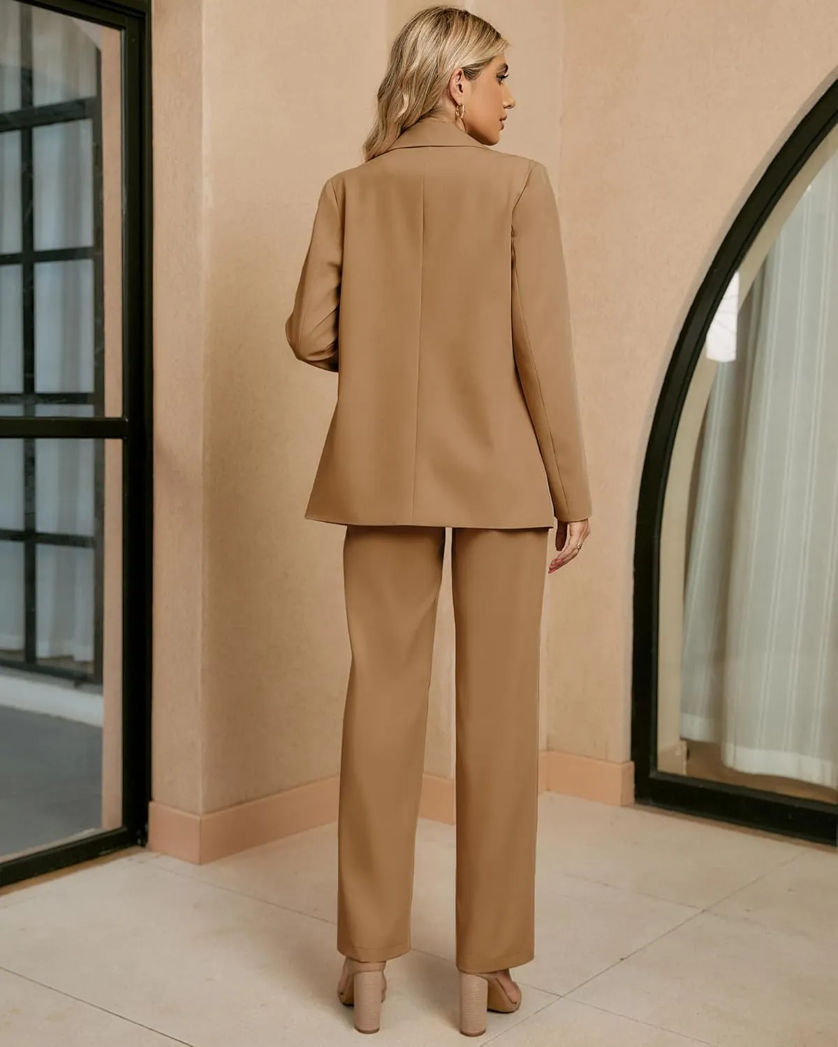 luvamia 2 Piece Outfits for Women Dressy Blazer Jackets High Waisted Straight Leg Pants Suits Set Business Casual Office