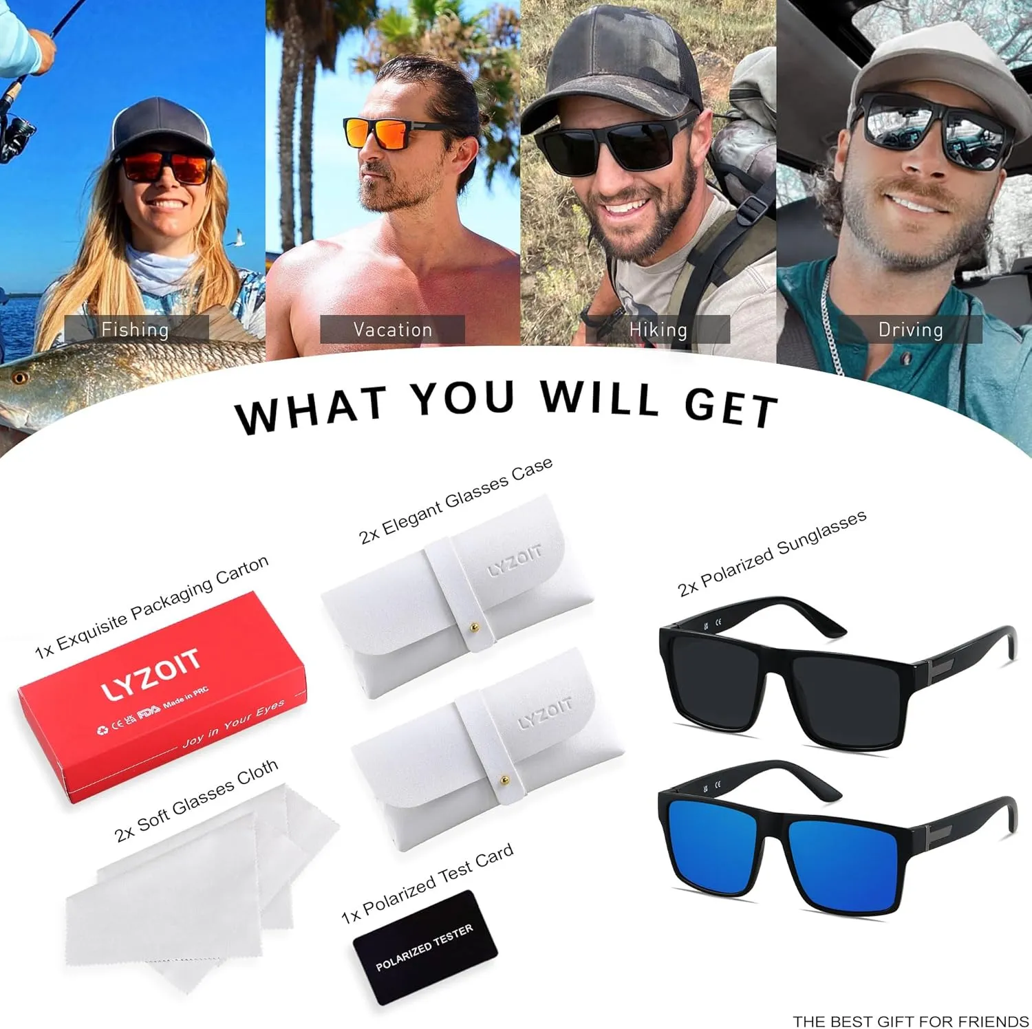 LYZOIT Square Sunglasses for Men Women Polarized Oversized Big UV Protection Rectangle Shades
