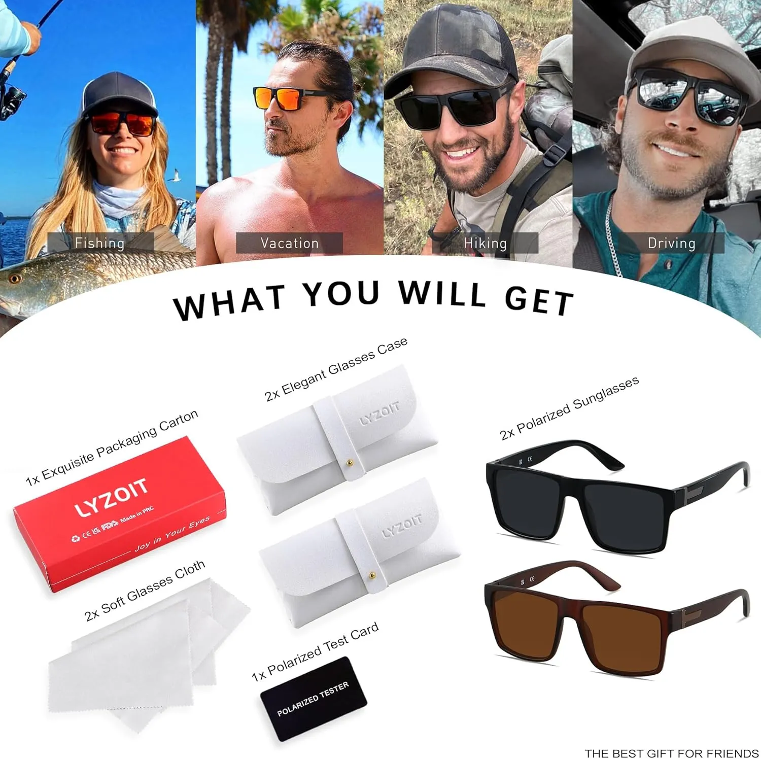 LYZOIT Square Sunglasses for Men Women Polarized Oversized Big UV Protection Rectangle Shades
