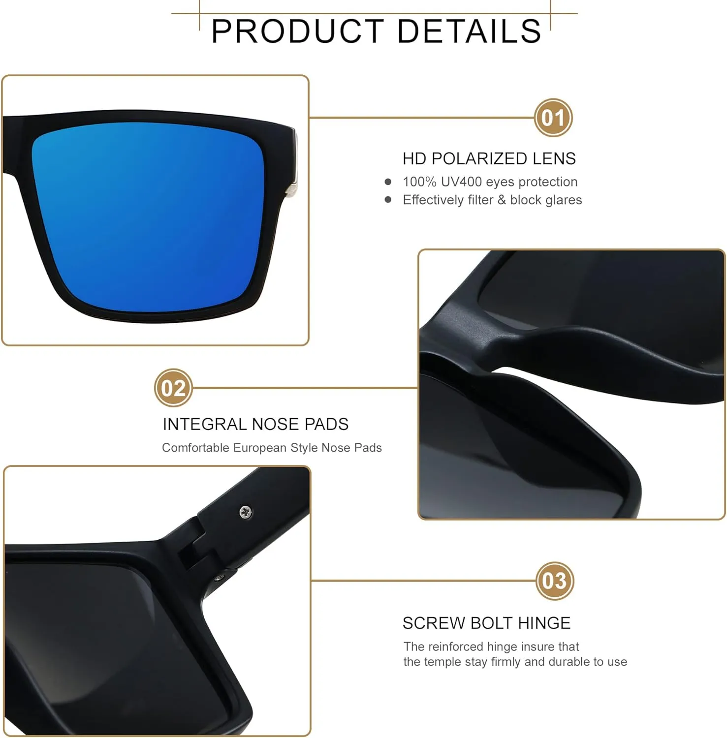 LYZOIT Square Sunglasses for Men Women Polarized Oversized Big UV Protection Rectangle Shades