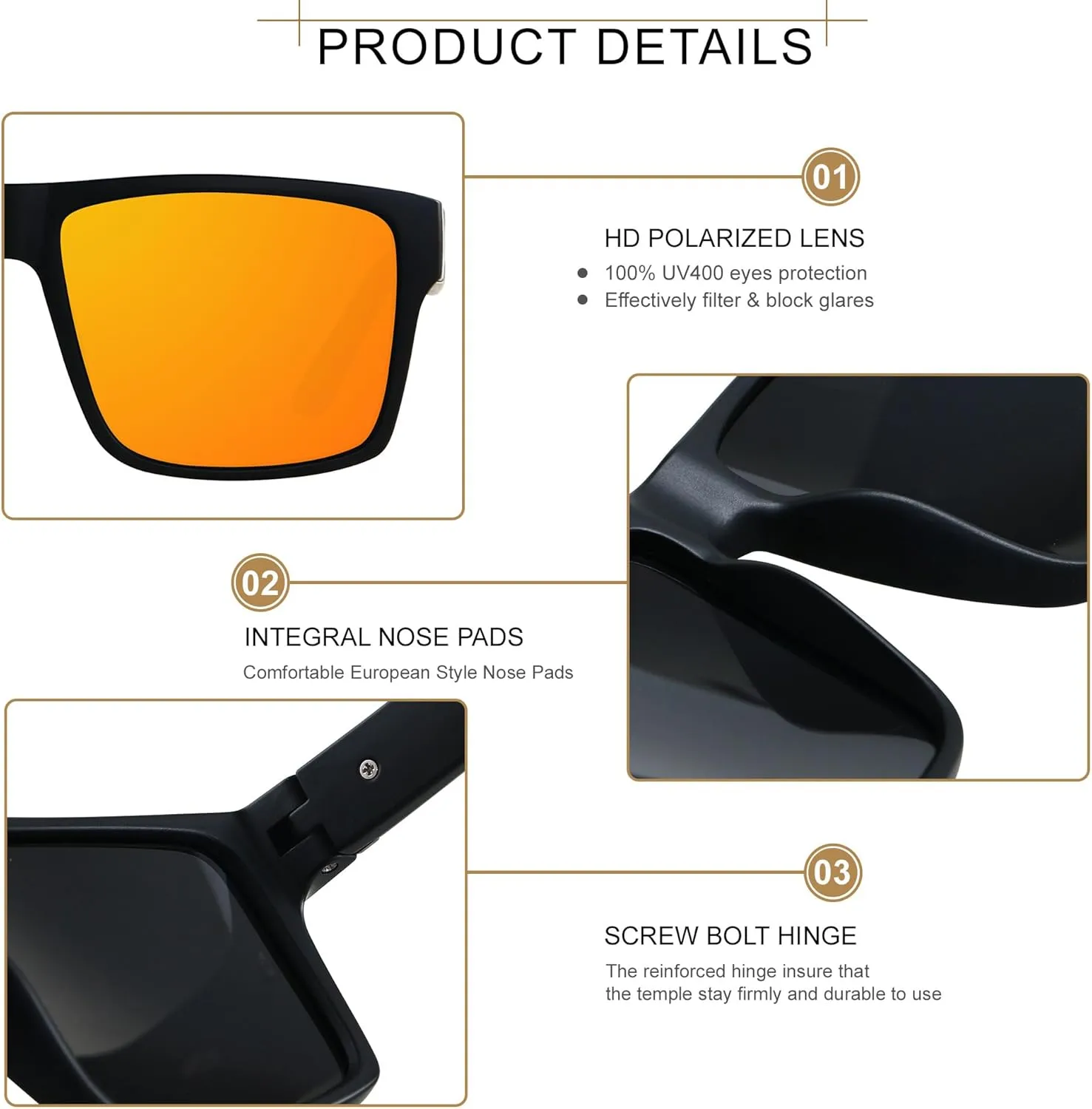 LYZOIT Square Sunglasses for Men Women Polarized Oversized Big UV Protection Rectangle Shades