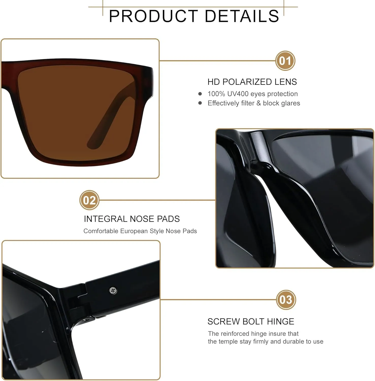 LYZOIT Square Sunglasses for Men Women Polarized Oversized Big UV Protection Rectangle Shades