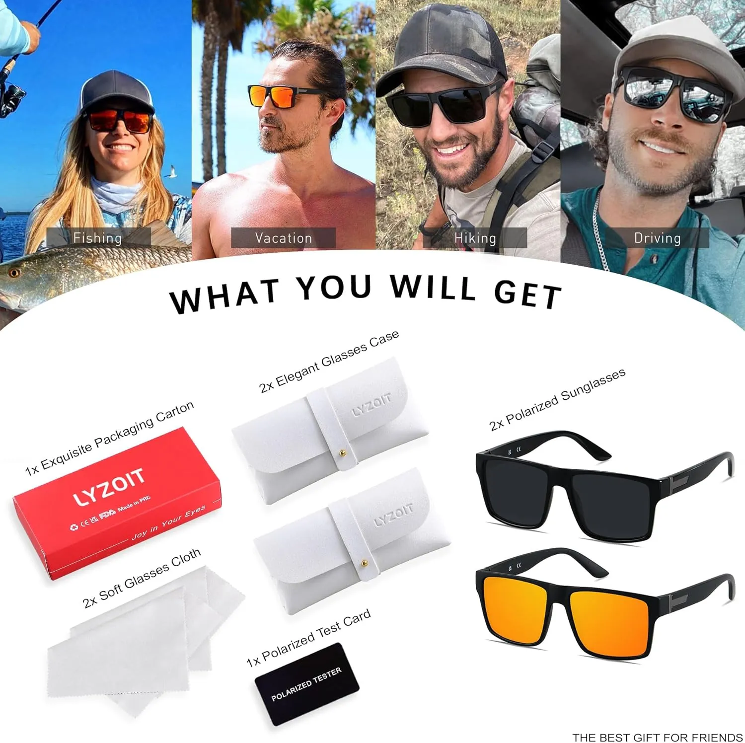 LYZOIT Square Sunglasses for Men Women Polarized Oversized Big UV Protection Rectangle Shades