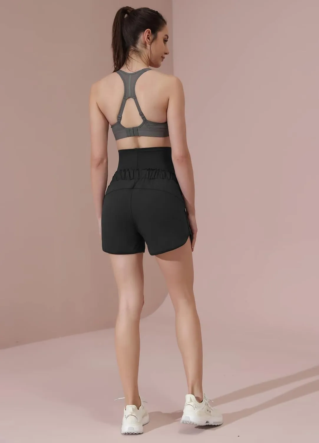 Maacie Maternity High Waist Shorts Drawstring Workout Shorts with Pockets