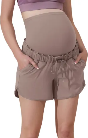 Maacie Maternity High Waist Shorts Drawstring Workout Shorts with Pockets
