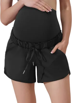 Maacie Maternity High Waist Shorts Drawstring Workout Shorts with Pockets
